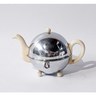 Art Deco Chrome and Ceramic Teapot Made in England