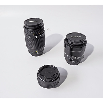 Three Nikon Camera Lenses Including Lens Converter, 70-210mm and 55 mm