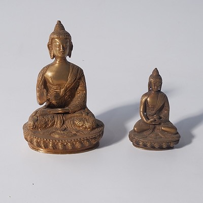 Two Cast Brass Figures of Buddha, Mid to Late 20th Century
