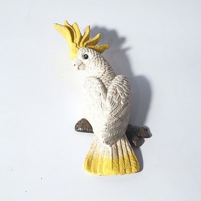 Painted Cast Metal Sulfur Crested Cockatoo Wall Plaque