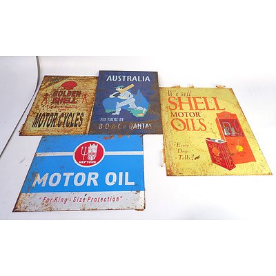 Four Modern Oil and Travel metsal Signs 