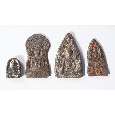 Four Small Cast Metal Buddhist Votive Tablets