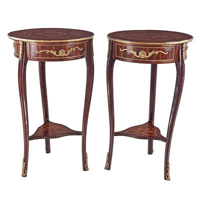 Pair of Louis XV Style Parquetry Veneered and Ormolu Mounted Lamp Tables, Late 20th Century