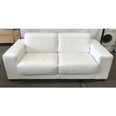 Three Seater White Leather Fold Out Sofa Bed