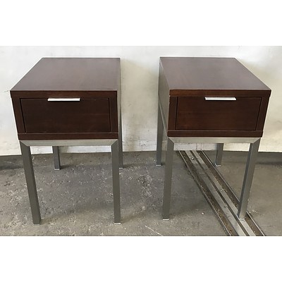 Pair of Timber Bedside Tables with Metallic Finished Legs