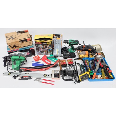 Large Collection of Power and Hand Tools including: Angle Grinders, Circular Saws Sanders, Drills, Metric Spanner Sets, Drill bits and Much More