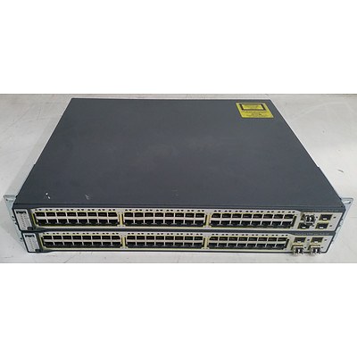 Cisco Catalyst (WS-C3750-48PS-S) 3750 Series PoE-48 48-Port Fast Ethernet Switches - Lot of Two