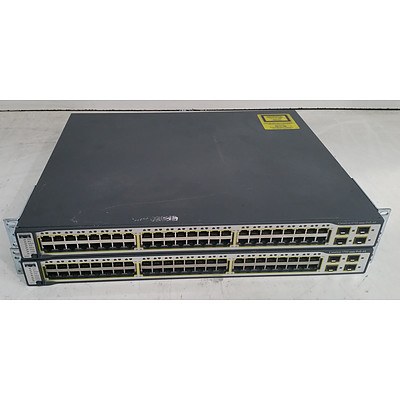 Cisco Catalyst (WS-C3750-48PS-S) 3750 Series PoE-48 48-Port Fast Ethernet Switches - Lot of Two