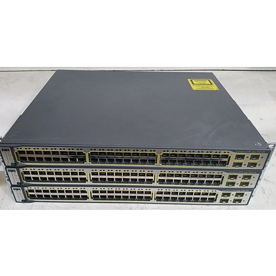 Cisco Catalyst (WS-C3750-48PS-S) 3750 Series PoE-48 48-Port Fast Ethernet Switches - Lot of Three