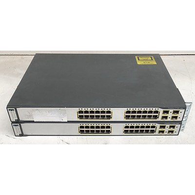 Cisco Catalyst (WS-C3750G-24TS-S1U V03) 3750G Series 24-Port Gigabit Managed Switch - Lot of Two