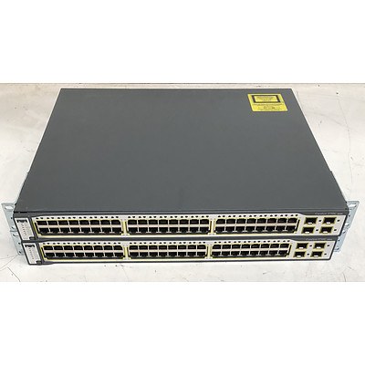 Cisco Catalyst (WS-C3750G-48TS-S V04) 3750G Series 48-Port Gigabit Managed Switch - Lot of Two