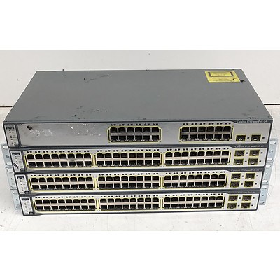 Cisco Catalyst Assorted 3750 Ethernet Switches - Lot of Four