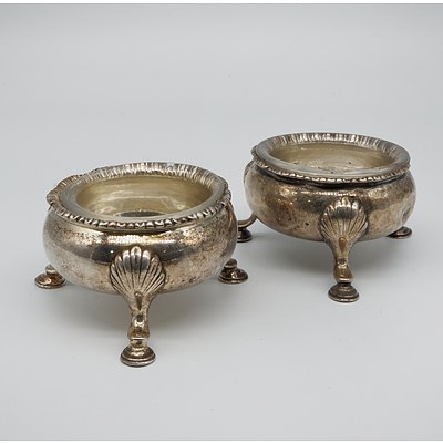 Pair George II Silver Open Salts with Shell Form Feet, London, 1749