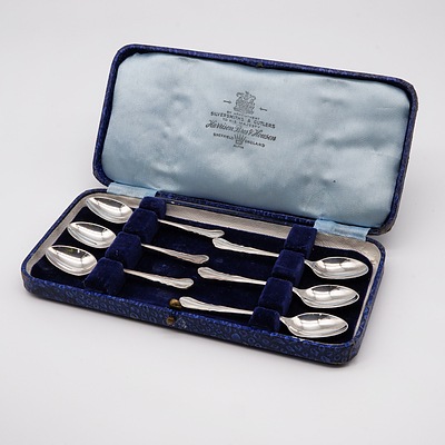 Set of Six Silver Plate Coffee Spoons in Box, Sheffield