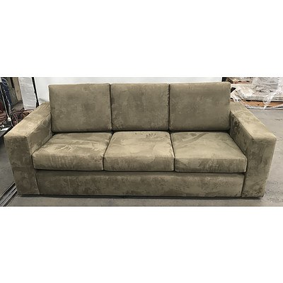 Three Seater Green Suede Couch
