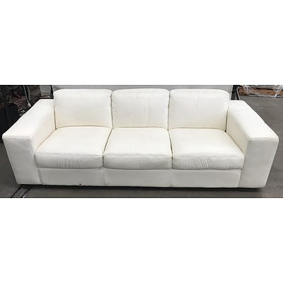 Three Seater White Leather Lounge