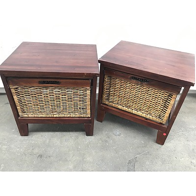 Pair of Bedside Tables with Wicker Drawers