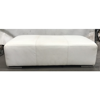 Two Person White Leather Couch with White Leather Ottoman