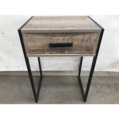 Rustic Bedside Table with Metal Frame