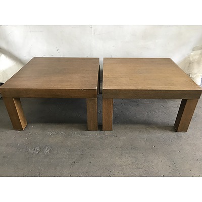 Pair of Oak Veneer Occasional Tables