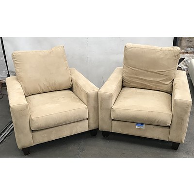 Lounge Suite Including Three Person Cream Suede Couch and Two Cream Suede Armchairs