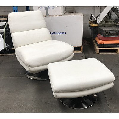 White Leather Reclining Chair with Footstool
