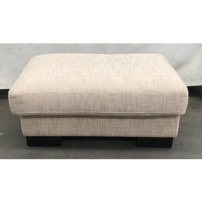Two Fabric Ottomans Including One Large Grey and One Small Cream Ottoman