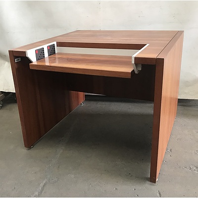 Pair of Timber Work Tables with Adjustable Keyboard Drawers