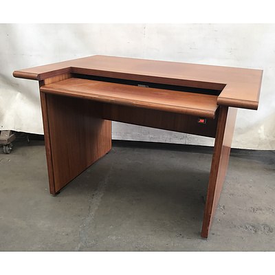 Group of Four Timber Work Tables with Adjustable Keyboard Drawers