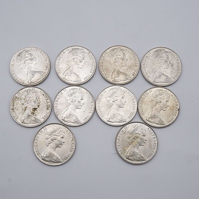 Ten Australian 1966 Silver Fifty Cent Coins