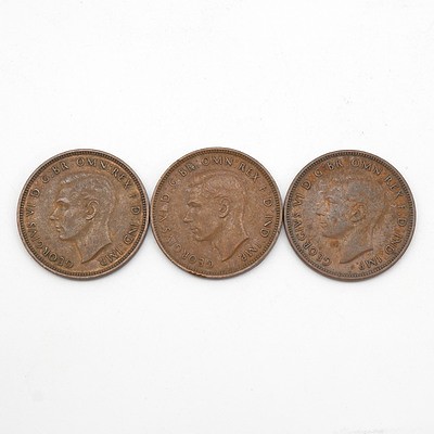 Three Australia George V Half Pennies 1939