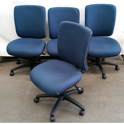 Lot of Four Near New Chair Solutions Blue Medium Back Fabric Office Chairs