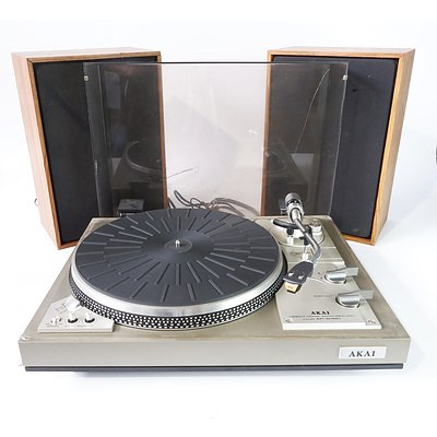 An Akai Direct Drive Turntable Model AP2060 and Two Pye Brand Speakers