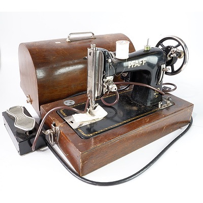 A PFAFF Brand German Sewing Machine in Wooden Carry Case