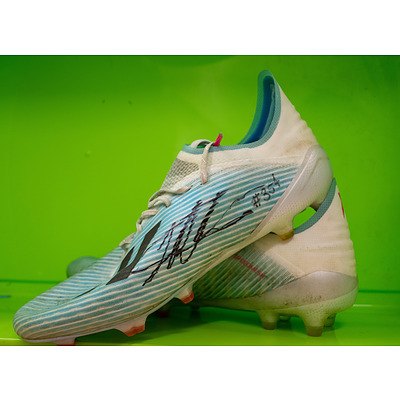 John Bateman boots, signed and numbered Raiders #354