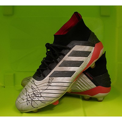Ryan Sutton boots, signed and numbered Raider #358