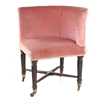 Edwardian Salmon Velvet Upholstered Corner Chair