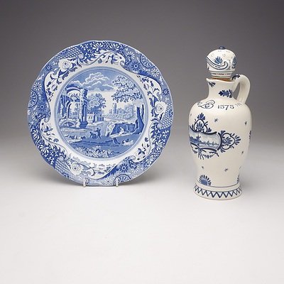 A Spode Blue and White Porcelain Plate and a Delft Blue and White Porcelain Jug