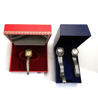 Three Vintage Ladies Wrist Watches, Including Swiss Roamer, Citizen Quartz Crystron LC and Pulsar Quartz