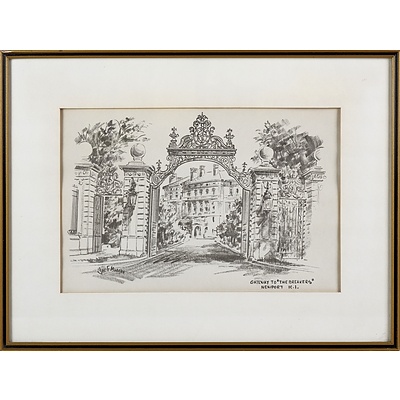Jas F Murray "Gateway to the Breakers" Pencil Sketch, and Bernard Corey "Marble House Newport" Pencil Sketch