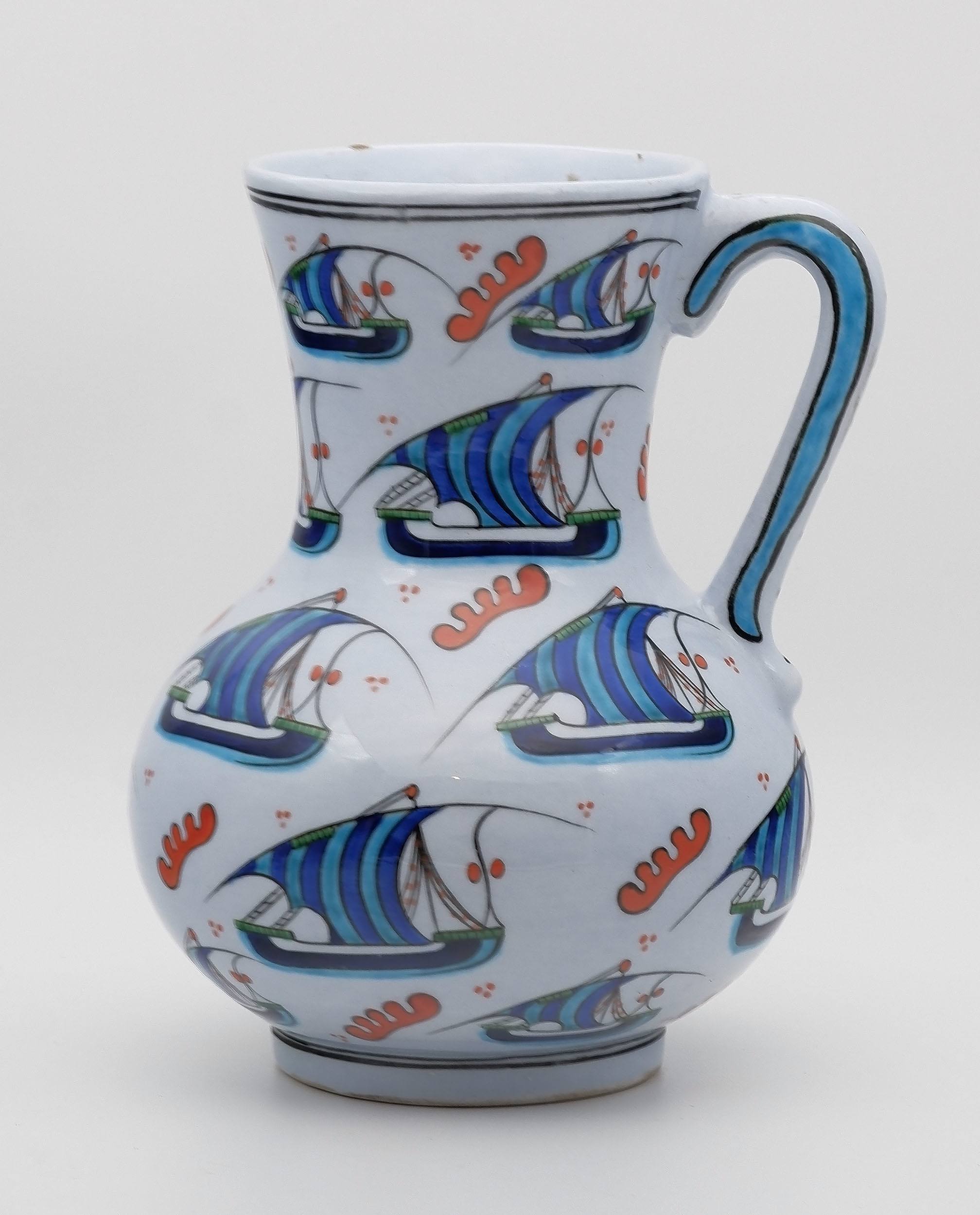 'Good Quality Iznik Style Pottery Ewer from the Gursoy Workshop Turkey, Late 20th Century'