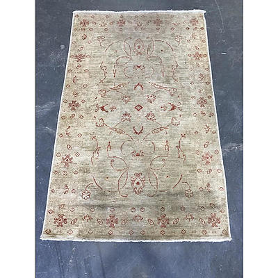 Hand Knotted Wool Pile Afghan Chobi Rug in Neutral Tones