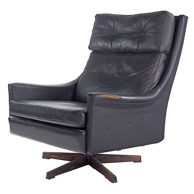 Scandinavian Leather and Steel Swivel Lounge Chair Circa 1960s