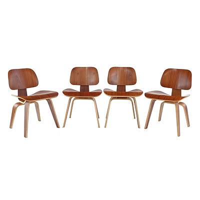 Set of Four Replicas Eames Moulded Ply and Walnut Veneer DCW Chairs (4)