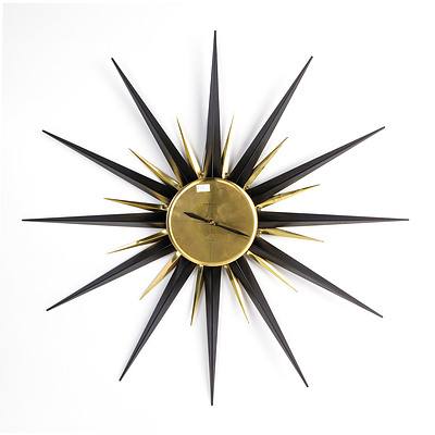 Striking Painted Metal and Brass Westclox Starburst Wall Clock