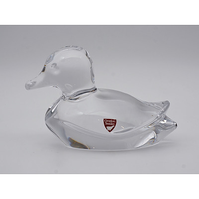 Orrefors Glass Duck with Label Made in Sweden