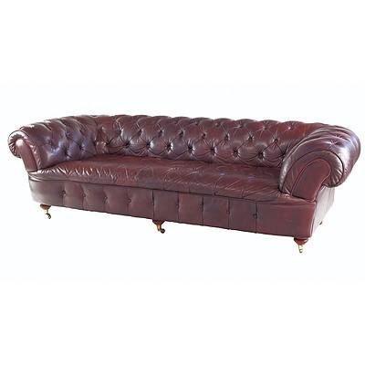 Superb Vintage European Leather Deep Buttoned Chesterfield Lounge of Classic Form