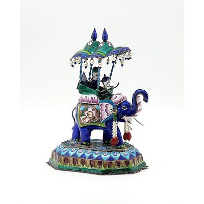 Vintage Indian Silver and Enamel Decorated Elephant Group
