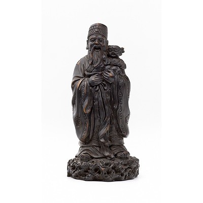 Three Chinese Moulded Resin 'Imitation Bronze' Figures of Sages