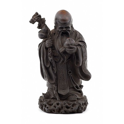 Three Chinese Moulded Resin 'Imitation Bronze' Figures of Sages